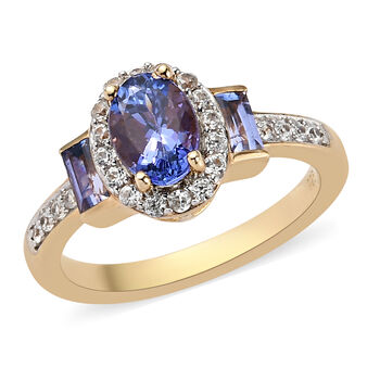 AA Tansanit und Zirkon-Ring, 925 Silber 585 Gelb Vermeil  ca. 1,41 ct