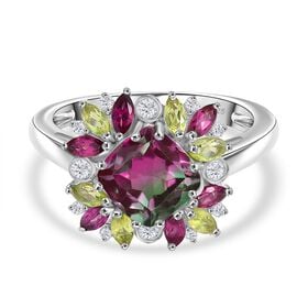 Blooming Petals - D joy Wassermelonen Quarz Triplette, Rhodolith Granat Ring 925 Silber rhodiniert (Größe 19.00) ca. 4.11 ct