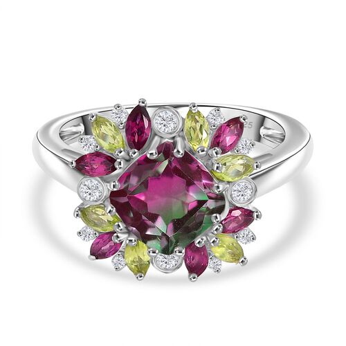 Blooming Petals - D joy Wassermelonen Quarz Triplette, Rhodolith Granat Ring 925 Silber rhodiniert (Größe 19.00) ca. 4.11 ct image number 0