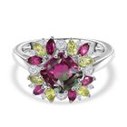 Blooming Petals - D joy Wassermelonen Quarz Triplette, Rhodolith Granat Ring 925 Silber rhodiniert (Größe 19.00) ca. 4.11 ct