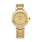 GENOA TIME V2 Uhr mit Japanischem Miyota 2035 Werk, Zifferblatt Goldfarben mit Prägemuster und Weißen Kristallen, Edelstahlarmband Goldfarben, 3 ATM wasserdicht