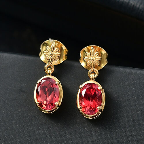 D'Joy Lab Created Padparadscha-Saphir Ohrringe 925 Silber 750 Gelb Vergoldet ca. 2,39 ct. image number 1