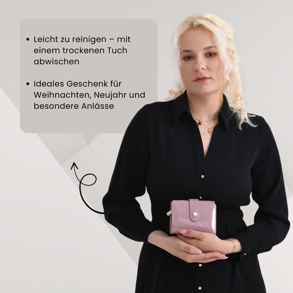 Glänzende Geldbörse aus PU-Leder mit RFID-Schutz, 12×9,5cm, Rosa image number 4