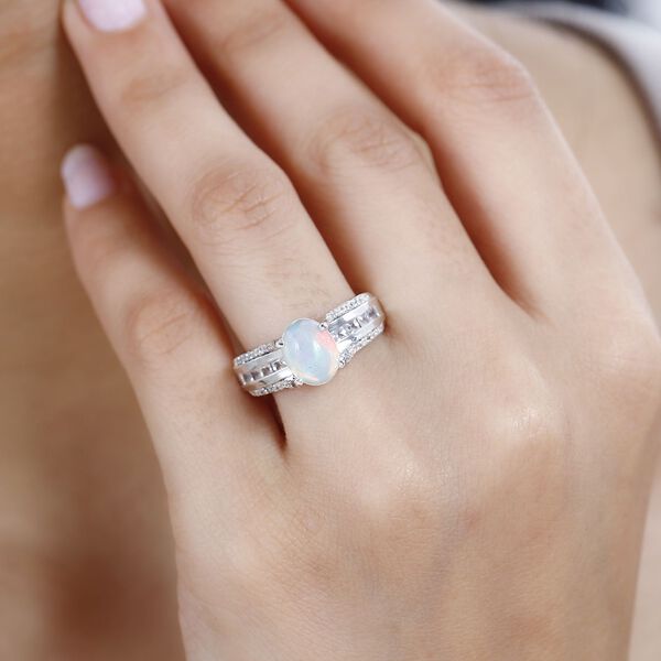 Nat&uuml;rlicher, &auml;thiopischer Welo Opal, Wei&szlig;er Zirkon Ring 925 Silber rhodiniert (Gr&ouml;&szlig;e 17.00) ca. 2.06 ct image number 4