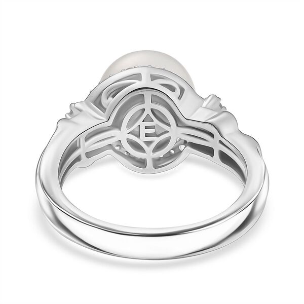 Süßwasser Perle (9.5-10 mm), Weißer Zirkon Ring, Messing (Größe 17.00) image number 6