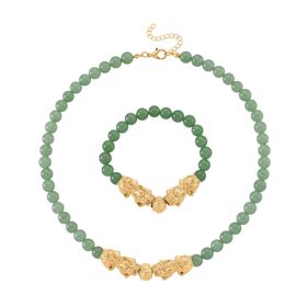 Grüner Aventurin Schmuckset Legierung  gelb vergoldet ca. 430.00 ct