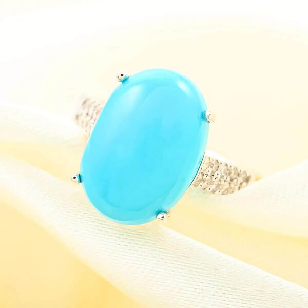 LUXORO zertifiziert und gepr&uuml;ft AAA Sleeping Beauty T&uuml;rkis und Diamant Ring in 417 Wei&szlig;gold - 5,50 ct. image number 2