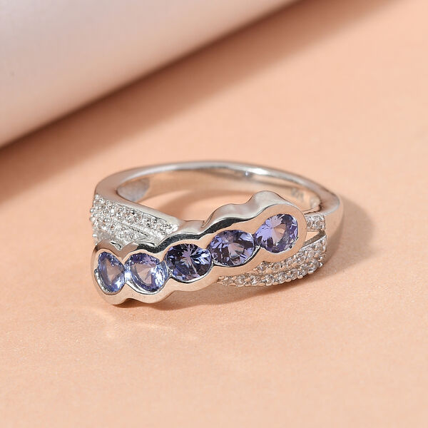 Tansanit und Zirkon Ring 925 Silber platiniert  ca. 1,12 ct image number 2
