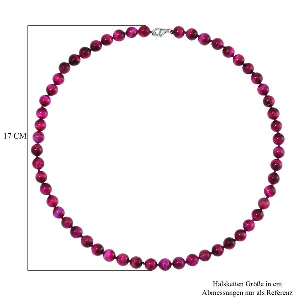 Fuchsie Tigerauge Halskette ca. 50 cm 925 Silber rhodiniert ca. 208.50 ct image number 4