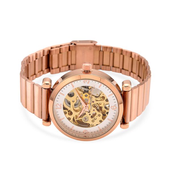 GENOA TIME V2 Automatik-Mechanische Uhr, wei&szlig;es Zifferblatt mit Sonnenschein-Design, 3ATM Wasserdicht, 8.5 cm, ros&eacute;farben image number 4