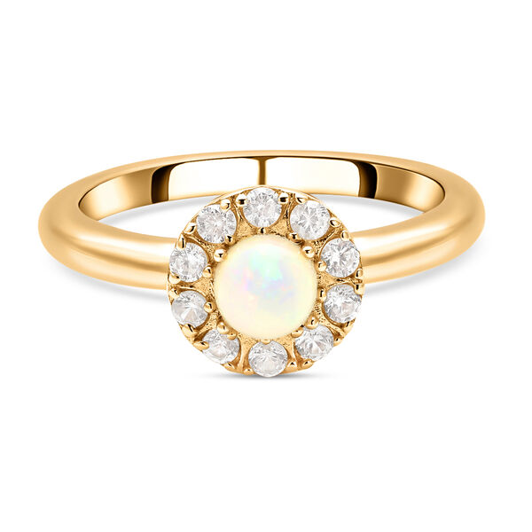 Nat&uuml;rlicher, &auml;thiopischer Opal und wei&szlig;er Zirkon-Ring, 925 Silber Gelbgold Vermeil  ca. 0,87 ct