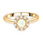 Natürlicher, äthiopischer Opal und weißer Zirkon-Ring, 925 Silber Gelbgold Vermeil (Größe 16.00) ca. 0,94 ct image number 0