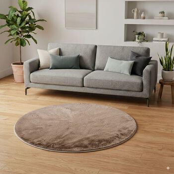 Weicher Langflor Teppich in Wolkenform mit Schaumstoffunterlage, Rund, 120cm, Beige