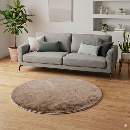 Weicher Langflor Teppich in Wolkenform mit Schaumstoffunterlage, Rund, 120cm, Beige