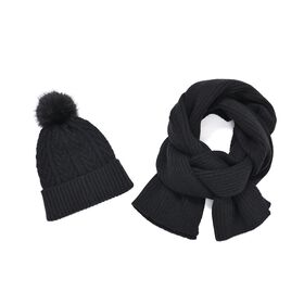 2-tlg. Set Schal und Mütze, schwarz