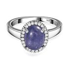 AA Tansanit, Weißer Diamant Ring, 925 Silber rhodiniert (Größe 21.00) ca. 2.62 ct