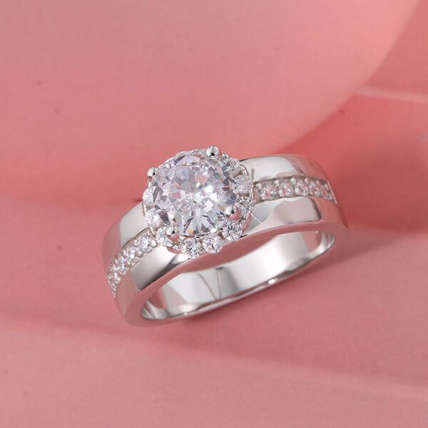 LUSTRO STELLA weißer Zirkonia Solitär-Stil-Ring image number 1