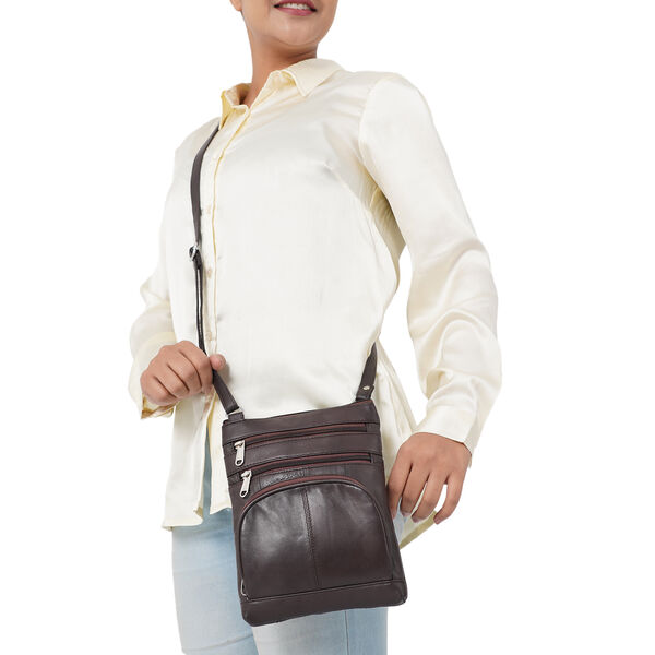 Crossbody Tasche aus 100% echtem Leder, Braun image number 2