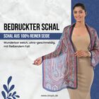 Bedruckter Schal aus 100% Seide, Multicolor-Muster mit dunkelblauer Bordüre, ca. 70 x 200 cm