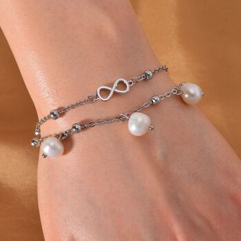 Wei&szlig;e S&uuml;&szlig;wasser Perle Armband ca. 19 cm Reiner Edelstahl