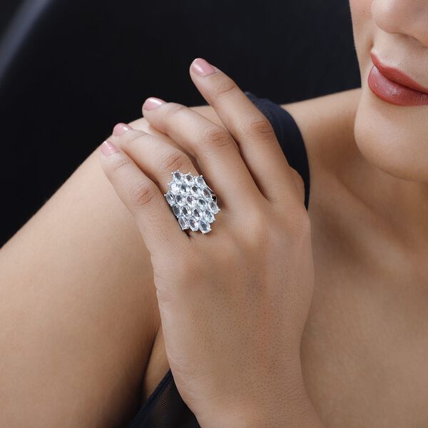 Himmelblauer Topas-Ring in platiniertem Silber - 7,40 ct. image number 2