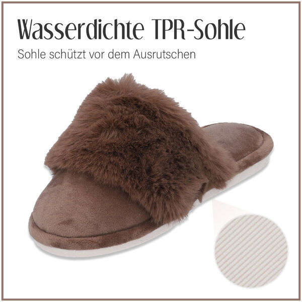 Hausschuhe mit Kunstfell, Gr&ouml;&szlig;e 36-37, Braun image number 8