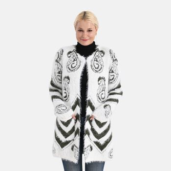 Gemusterter Cardigan mit Taschen, Einheitsgr&ouml;&szlig;e, Paisley-Muster, Tiefgr&uuml;n