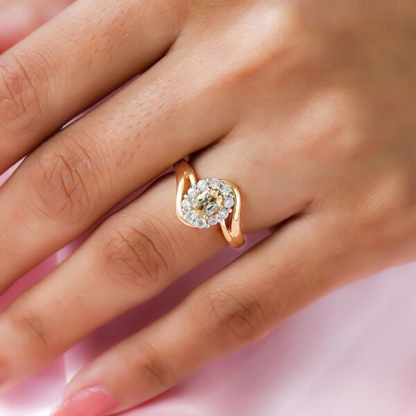 Kaiserlicher Topas und Zirkon-Halo-Bypass-Ring, 925 Silber vergoldet, 1,01 ct. image number 3