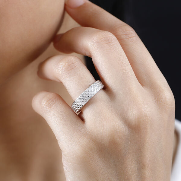 Handgearbeiteter Bandring mit Diamantschliff-Muster, 925 Silber image number 5