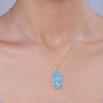 D'Joy Sleeping Beauty T&uuml;rkis, Neon Apatit und Wei&szlig;er Zirkon ca. 50 cm 925 Silber Rhodiniert ca. 3.12 ct