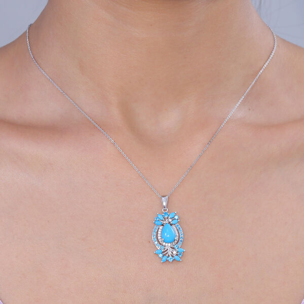 D'Joy Sleeping Beauty T&uuml;rkis, Neon Apatit und Wei&szlig;er Zirkon ca. 50 cm 925 Silber Rhodiniert ca. 3.12 ct image number 2