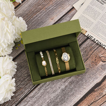 GENOA - Wei&szlig;er Zirkonia, Wei&szlig;es Perlmutt Schmuckset 316L Edelstahl IP-Gelbbeschichtung, Nickelfreies Messing IP-Gelbbeschichtung und Legierung IP-Gelbbeschichtung