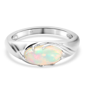 Nat&uuml;rlicher &Auml;thiopischer Opal Ring 925 Silber platiniert  ca. 0,91 ct