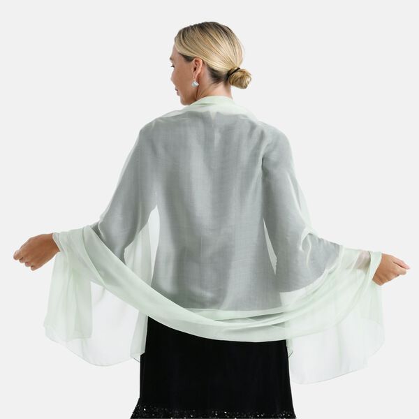 LA MAREY 2er-Set 110x180cm Seidenschal aus 100% Maulbeerseide mit Ohrringen, Hellgr&uuml;n & blau image number 3