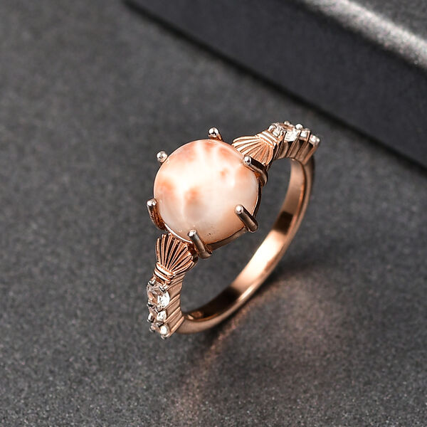 D’joy AA Natrolith, Weißer Zirkon Ring 925 Silber Überlagerung aus Roségold und Platin (Größe 16.00) ca. 2,96 ct image number 2