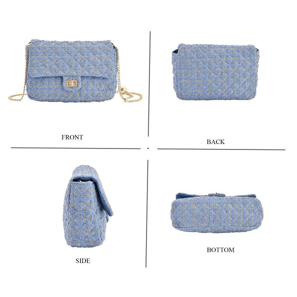 Umhängetasche aus 100% echtem Leder mit Bouclé-Stoff, Blau image number 4