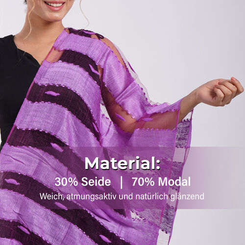 Modal-Seide-Schal, Streifendesign, 175x60 cm, Lila image number 1