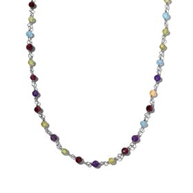 Mehrfarbige Edelstein Halskette, ca. 50 cm, 925 Silber rhodiniert, ca. 20.00 ct