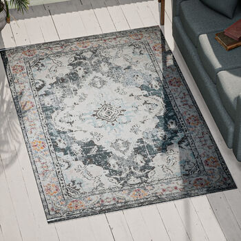 Handgefertigter Digitaldruck-Teppich aus 100% Baumwolle, 120x180 cm, Gr&uuml;n & Wei&szlig;