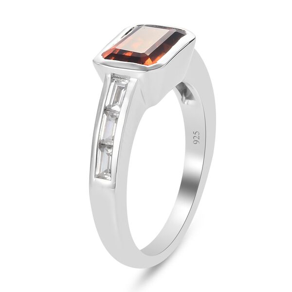 Hessonit Granat und Zirkon Solit&auml;r Ring 925 Silber Platin-&Uuml;berzug image number 5