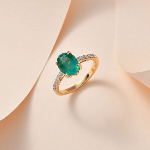 AA Kagem Sambischer Smaragd, Weißer Diamant Ring, 375 Gold (Größe 20.00) ca. 1.89 ct image number 2