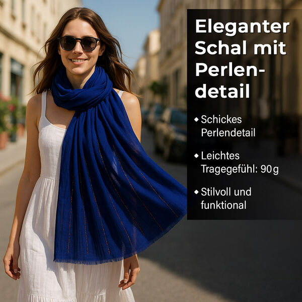 Perlenverzierter Schal, 50% Baumwolle 50% Viskose, 180x90cm, Marineblau image number 2