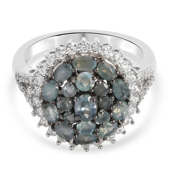 Alexandrit und Zirkon Ring 925 Silber platiniert  ca. 1,95 ct