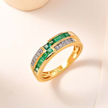 Geometric Meander Kagem sambischer Smaragd und Zirkon-Ring - 0,91 ct.