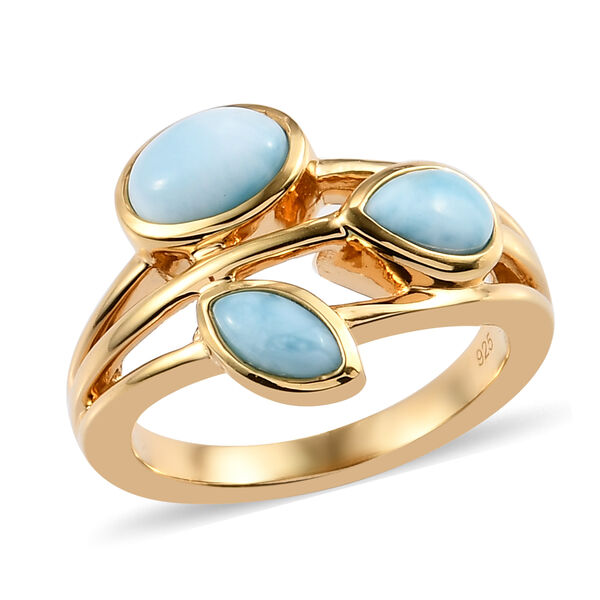 Larimar 3 Stein Ring 925 Silber 585 Vergoldet image number 4