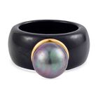 Schwarze Jade, Tahiti Perle Ring (11-12 mm), 925 Silber Gelbgold Vermeil, (Größe 21.00) ca. 38.68 ct