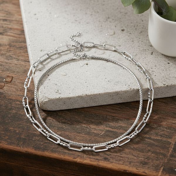 DESIGNER INSPIRIERT - 2er Fancy 316L Edelstahl Ketten Set ca. 50 cm ca. 2,26g, Silberfarben image number 2