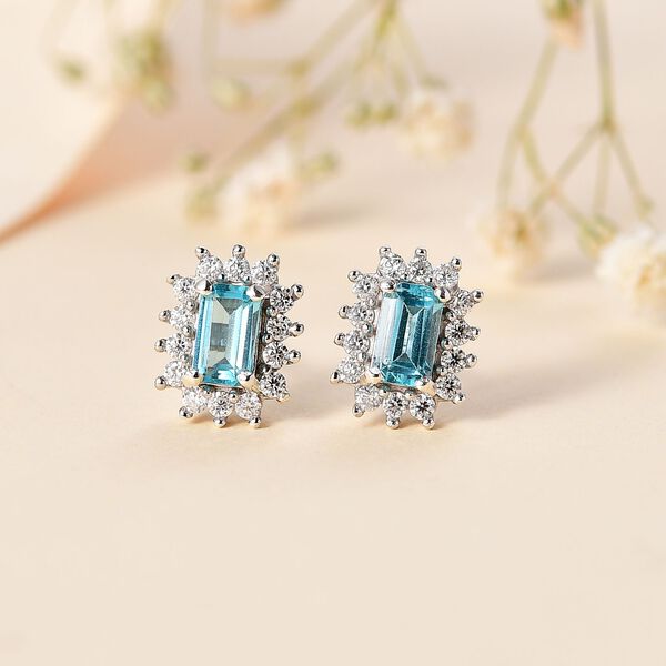 Paraiba-Apatit, Moissanit Ohrringe 925 Silber platiniert ca. 1.00 ct image number 2
