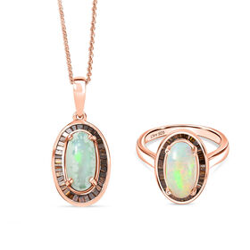 D'Joy AA äthiopisches Welo Opal und rotes Diamant Schmuckset
