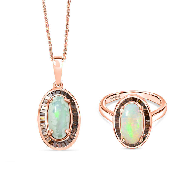 D'Joy AA äthiopisches Welo Opal und rotes Diamant Schmuckset image number 0